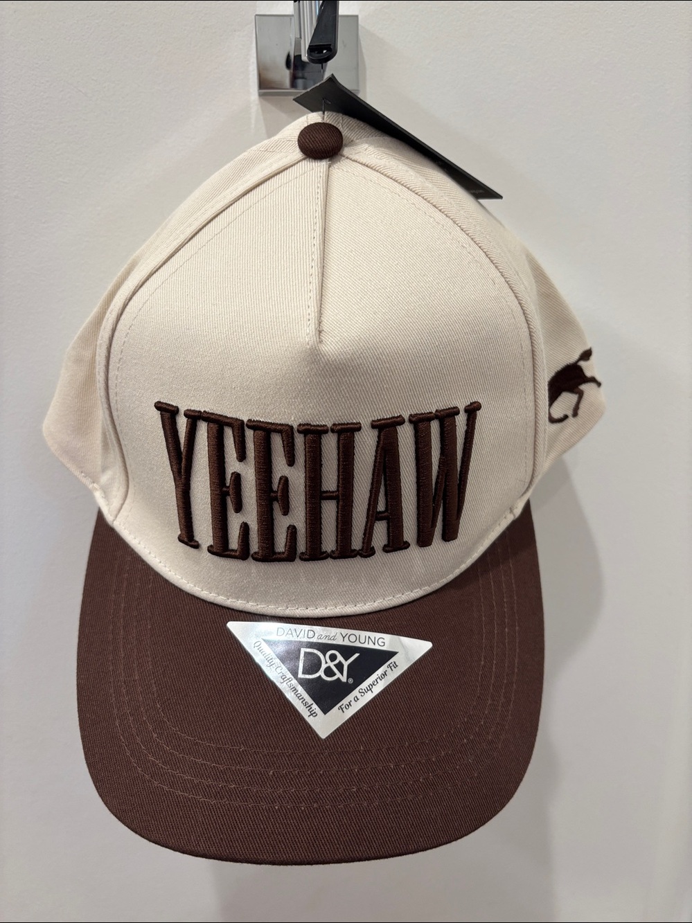 NWT David & Young “Yeehaw” Western Horse Trucker Hat - tan & Brown